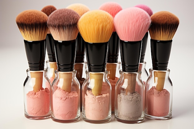 Isolated Cosmetics Set with Brushes on White Background