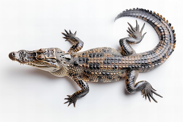 Isolated crocodile on a white background top view in a high resolution photograph with insanely d