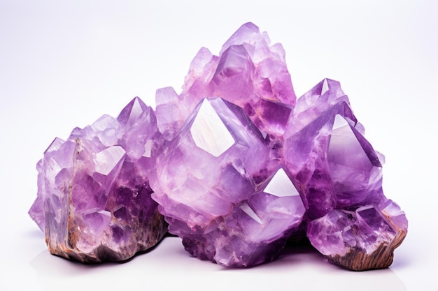 Isolated Crystal Stone Macro View of Rough Purple Amethyst Quartz Mineral Crystals on White