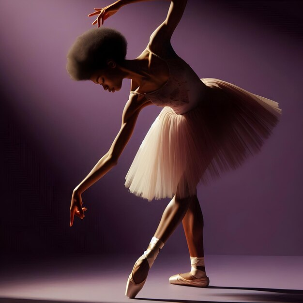 Photo isolated on a deep purple background a ballerina gracefully pirouettes in a sunlit studio showcasi