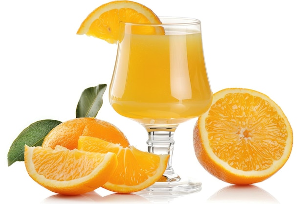 Isolated drink Glass of orange juice and slices of orange fruit isolated on white background