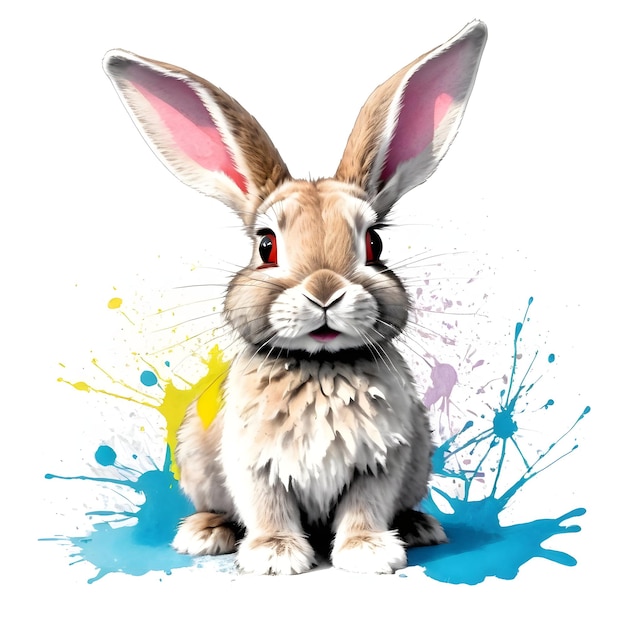 Isolated easter bunny color eggs ink sketch white background