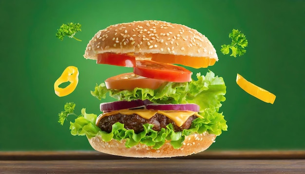 Isolated Flying Burger Perfect for Fast Food Branding