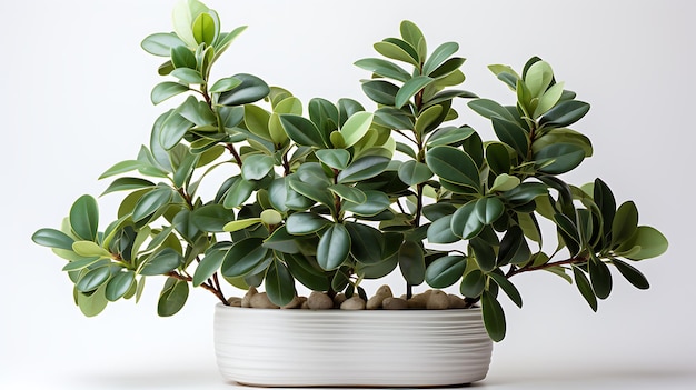 Isolated fresh rubber plant in pot on a white background