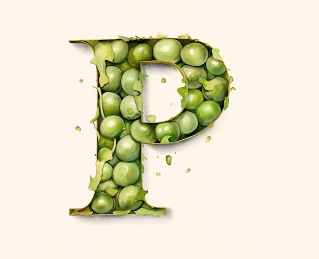 Photo isolated fruit alphabet for the kids p for peas