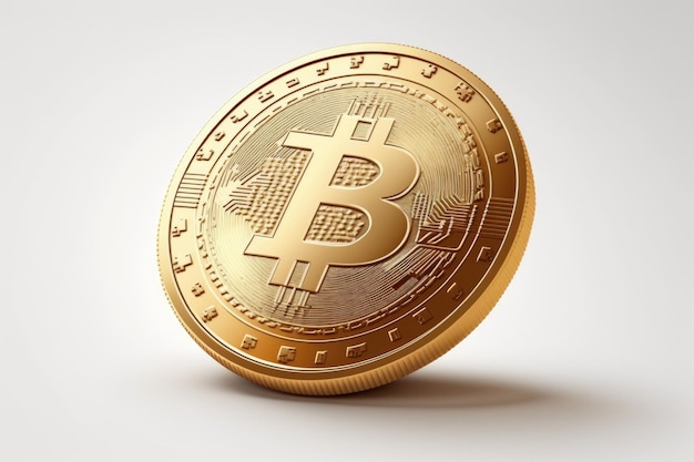 Isolated golden bitcoin on a white background Cryptocurrency golden coin representing bitcoin