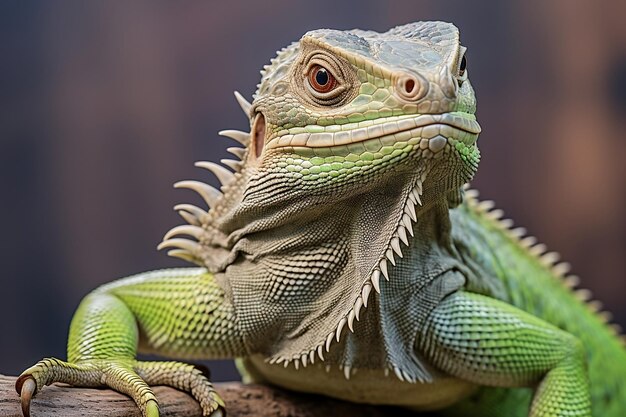 Isolated Green Lizard Close Up on Branch Generative AI