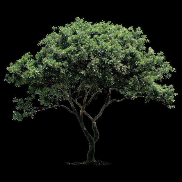 Isolated Green Tree on Black Background