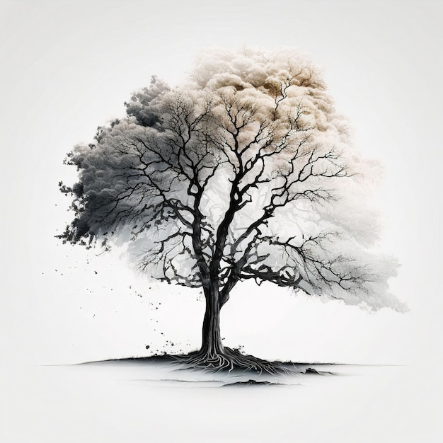 Isolated grey tree on white background