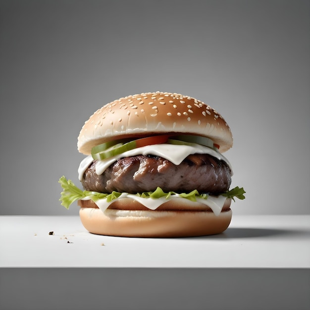 Isolated hamburger with beef front view