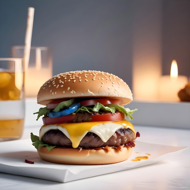 Isolated hamburger with beef front view