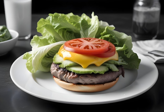 Isolated hamburger with beef front view