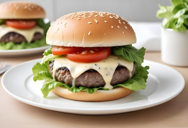 Isolated hamburger with beef front view