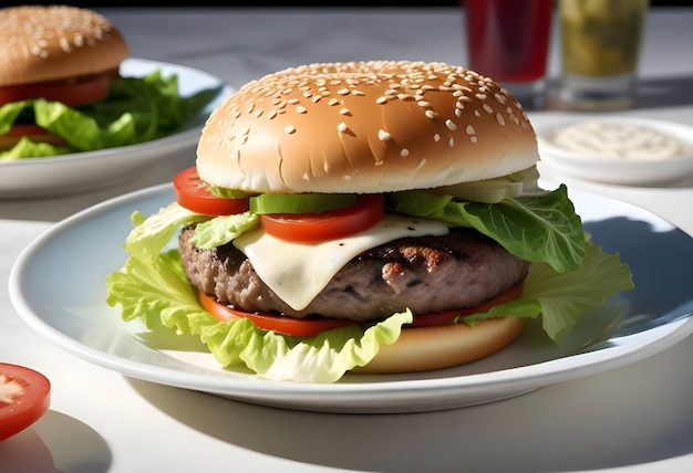 Isolated hamburger with beef front view