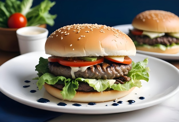 Isolated hamburger with beef front view