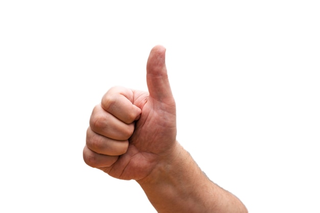 Isolated hand with thumb up on white background.