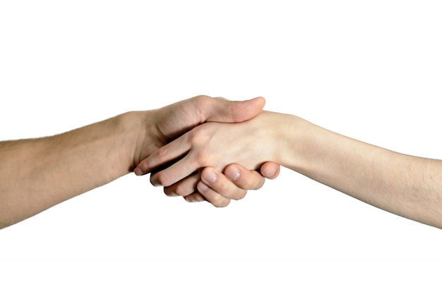 Isolated handshake men and women, the concept of consent, assistance, agreements