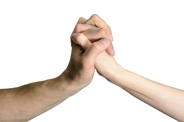 Isolated handshake men and women, the concept of consent, assistance, agreements