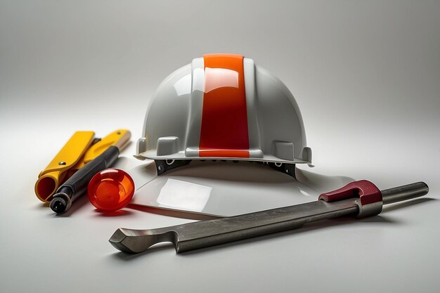 isolated hard hat with tools on white