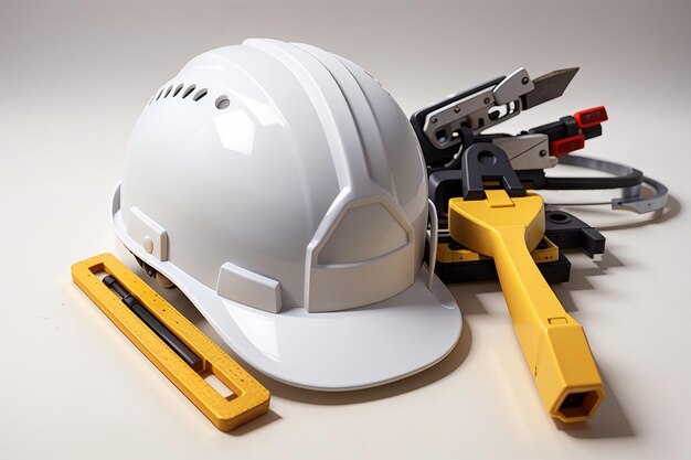 isolated hard hat with tools on white