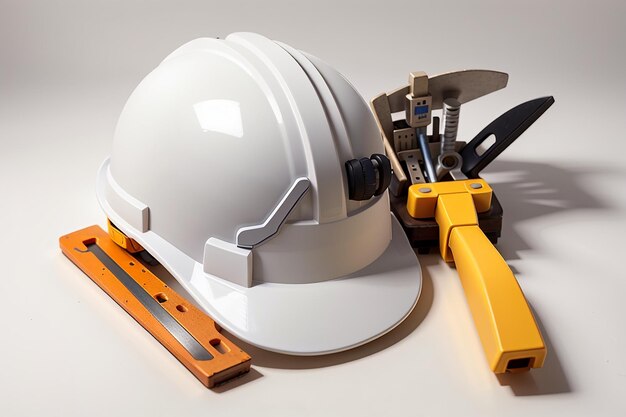 isolated hard hat with tools on white