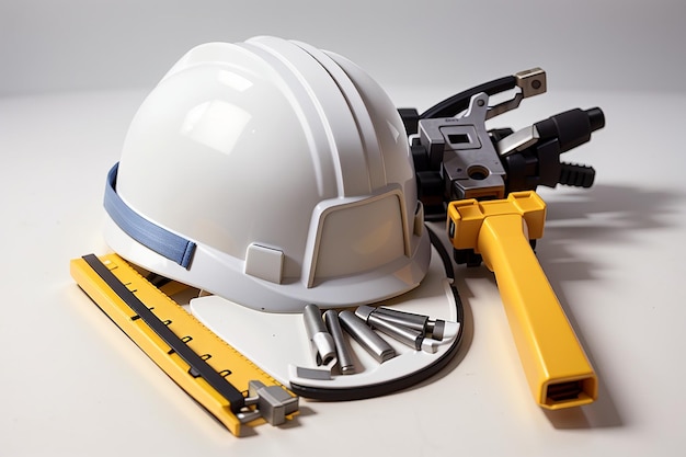 isolated hard hat with tools on white