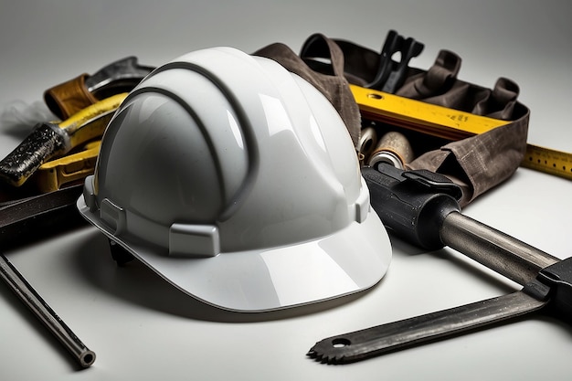 Photo isolated hard hat with tools on white