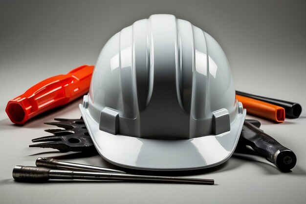 Photo isolated hard hat with tools on white