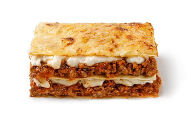 Isolated Homemade Italian lasagna Delicious Lasagne with bolognese meat sauce on white