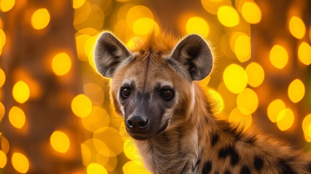 Isolated hyena and yellow lights in the background Wallpaper