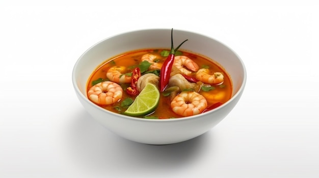 Isolated Image of Tom Yam Kung a Spicy Thai Cuisine on a White Background