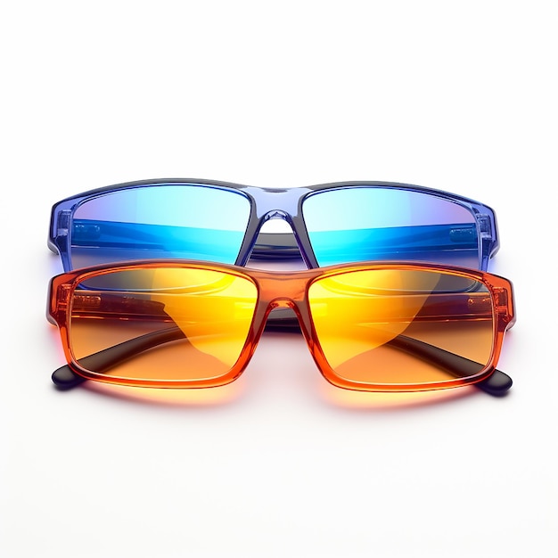 Isolated image of two blue light blocking glasses day and evening yelloworange lenses on a white