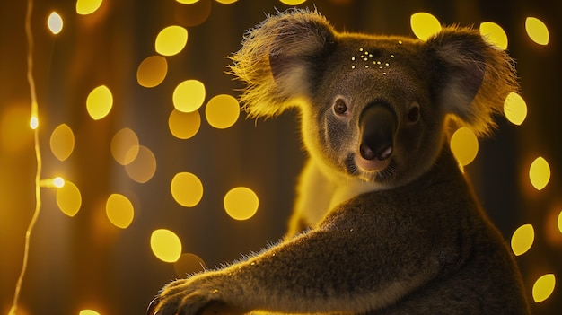 Isolated koala and yellow lights in the background Wallpaper