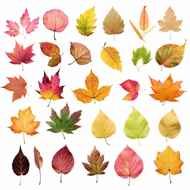 Isolated leaves Collection of multicolored fallen autumn leaves isolated on white backgroundrealis