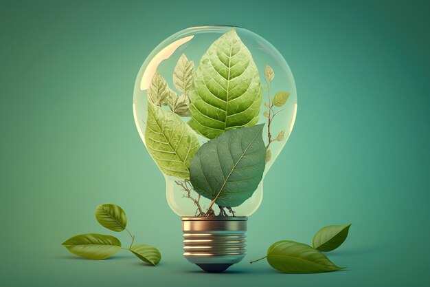 Isolated light bulb with earth and plants inside ecological concept