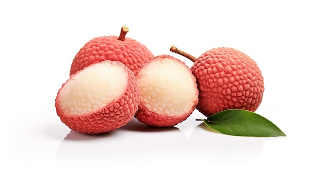 isolated lychee fruit whole lychee fruit half lychee sliced white background clipping path