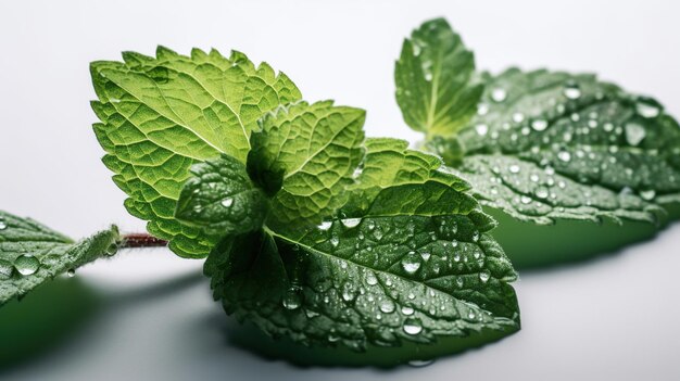 Isolated Mint Leaves on White Background with Visible Details Freshness and Herbal Beauty