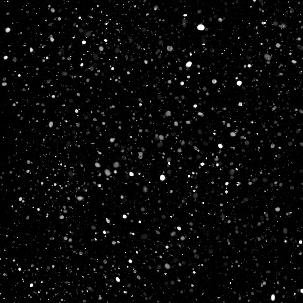 Isolated natural white snow texture effect on black night background