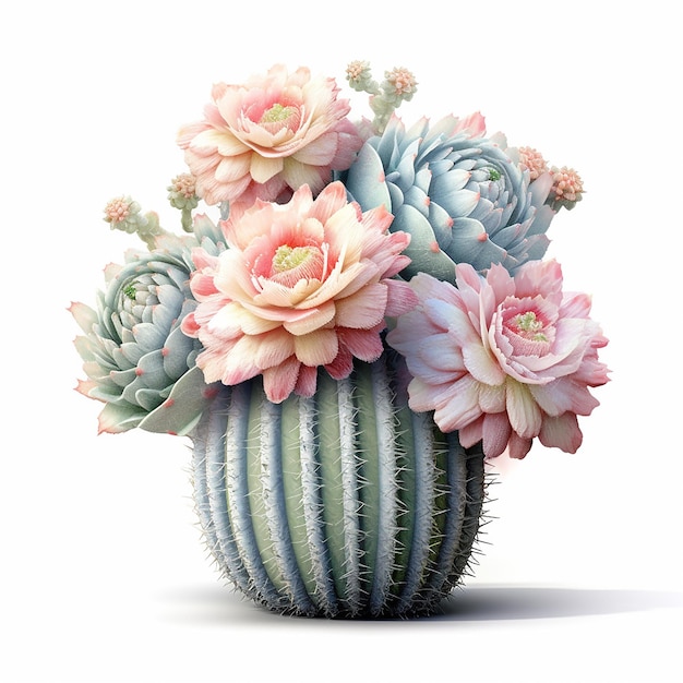 Isolated Pastel Cactus on White Background