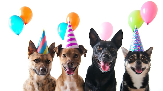 Isolated Pet Animals in Party Hats