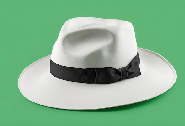 isolated photo of a white fedora hat on a green background 1