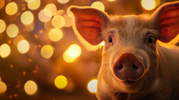 Isolated pig with yellow lights in the background Wallpaper