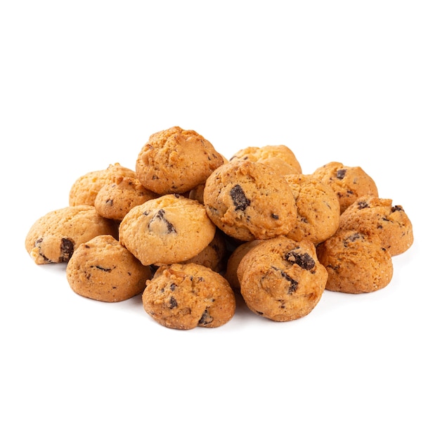 Isolated pile of chocolate biscuits on the white surface