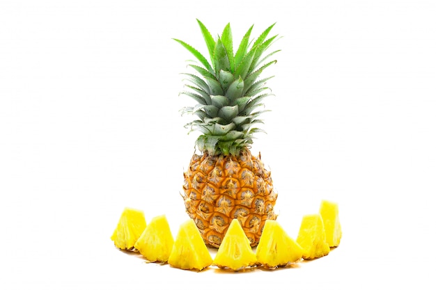 Isolated of pineapple fruit sliced on white background