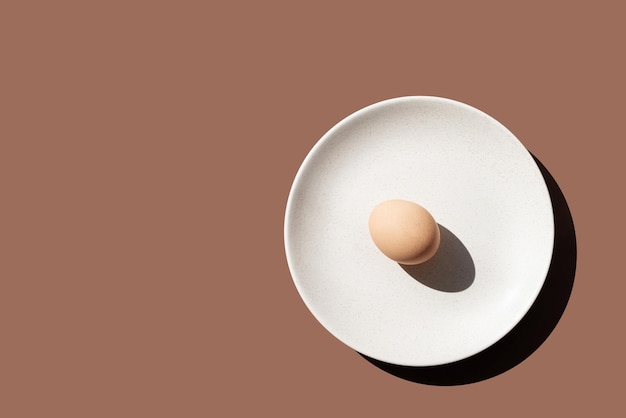 Isolated plate with egg on a brown background Photo in natural colors Minimal food concept