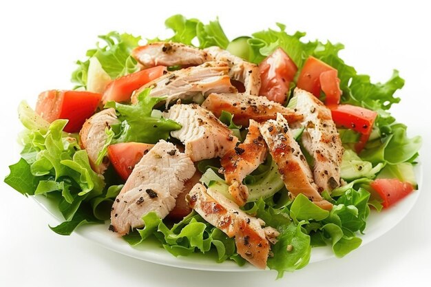 Isolated portion of gourmet smoked turkey salad on white background