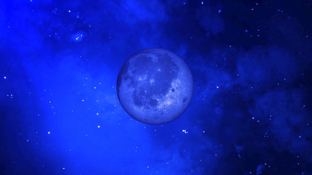 Isolated of a realistic moon surface with blue sky and starry sky background