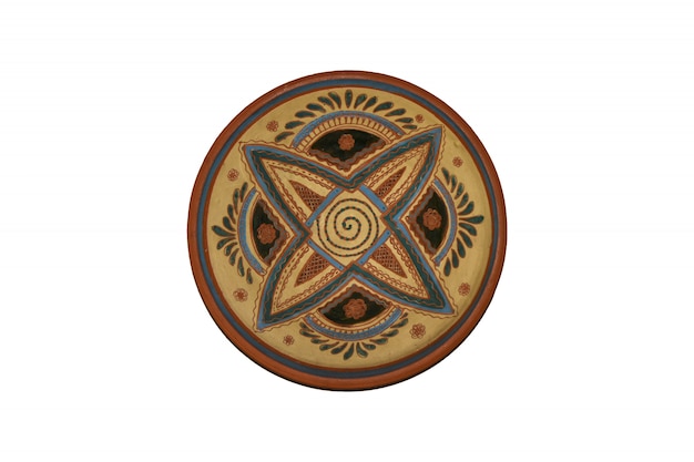 Isolated round dish with ornament for decoration on the wall