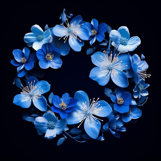 Isolated round wreath blue flowers background picture AI generated art