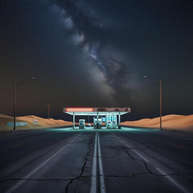 Photo a isolated rundown gas station stands